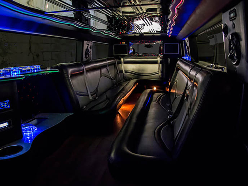 Black party bus interior